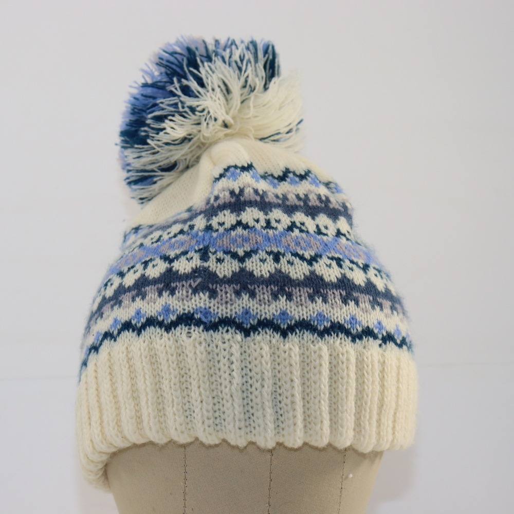 Wigwam Beanie OS Blue Cream Unisex Fair Isle Pom Pom Knit Winter‎ Hat